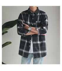 Frayed Loose Plaid Shirt