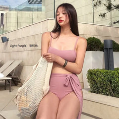 Plain High-Waist Bikini Set