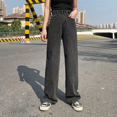 High-Waist Washed Wide Leg Jeans
