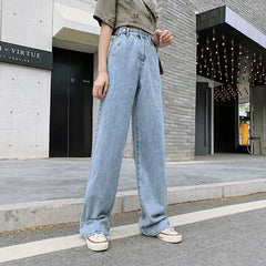 High-Waist Washed Wide Leg Jeans