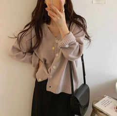 V-Neck Single-Breasted Knit Cardigan