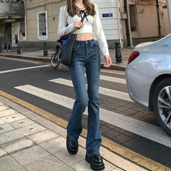 High-Waist Washed Bootcut Jeans