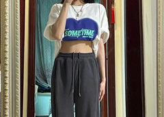 High-Waist Drawstring Plain Straight-Leg Pants
