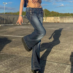 Low Waist Washed Vintage Bootcut Jeans