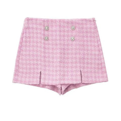 Double Breasted Houndstooth Blazer / Mid Rise Skort