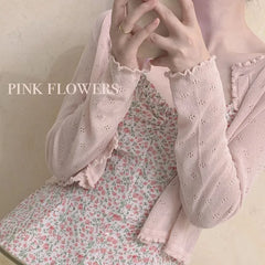 Frilled Sheer Eyelet Knit Cardigan