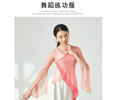Bell-Sleeve V-Neck Sheer Dance Top