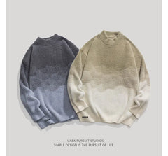 Crew Neck Gradient Sweater / Drawstring Waist Plain Harem Pants