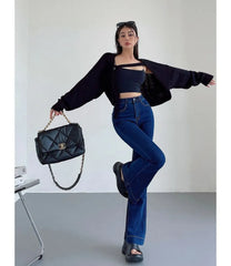 High Waist Washed Flared Jeans