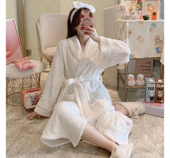 Plain Tie-Waist Fleece Pajama Robe