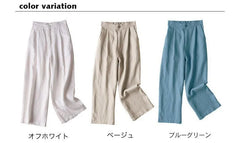 Elastic Waist Plain Linen Cotton Crop Wide Leg Pants