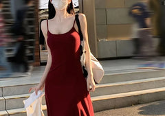 Spaghetti Strap Plain Slim-Fit Dress