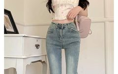 Mid Rise Washed Flared Jeans