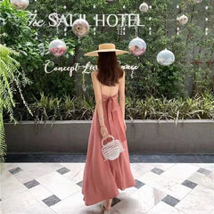 Spaghetti Strap Plain Bow Back Midi A-Line Dress