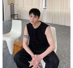 Round Neck Plain Fleece Tank Top