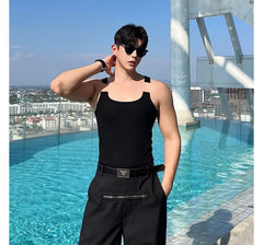 Transparent Strap Scoop Neck Plain Tank Top