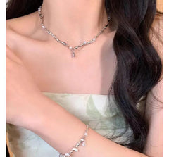 Rhinestone Faux Pearl Alloy Bracelet / Choker