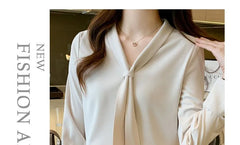 Long-Sleeve Scarf Collar Plain Blouse