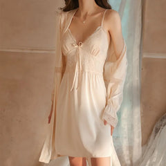 Lace Trim Pajama Dress / Robe / Set