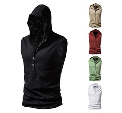 Sleeveless Hooded Henley Plain Top