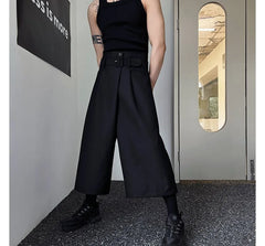 High Waist Plain Wide Leg Crop Dress Pants