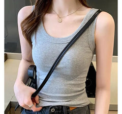 Scoop Neck Plain Ribbed Tank Top