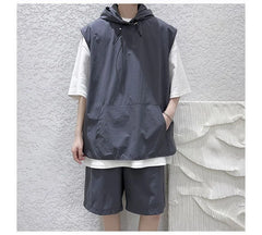 Set: Elbow-Sleeve Two Tone Hoodie + Sweatshorts