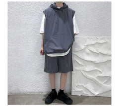 Set: Elbow-Sleeve Two Tone Hoodie + Sweatshorts