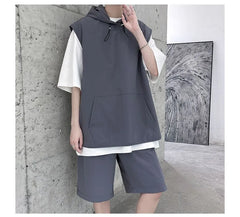 Set: Elbow-Sleeve Two Tone Hoodie + Sweatshorts