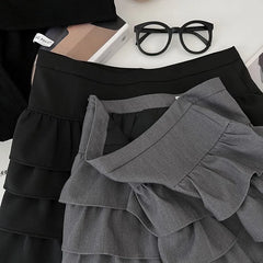 High Waist Plain Mini A-Line Layered Skirt