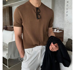 Short-Sleeve Crew Neck Plain Knit Top