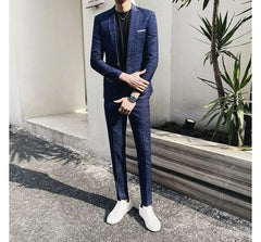 Set: Single-Breasted Plaid Blazer + Dress Pants