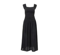 Sleeveless Square Neck Plain Maxi A-Line Dress