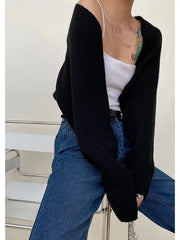 Puff-Sleeve Plain Knit Shrug