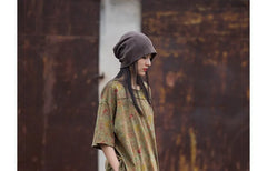 Mid Waist Plain Frayed Cropped Baggy Ramie Pants