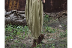 Mid Waist Plain Cropped Baggy Ramie Pants