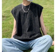 Round Neck Plain Washed Tank Top
