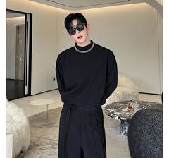 Set: Mock Neck Plain Single Breasted Blazer + Mid Rise Wide Leg Pants + Skirt