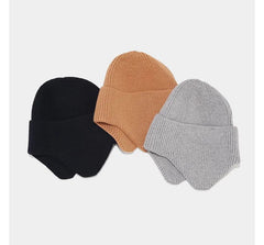 Plain Knit Beanie with Ear Flap