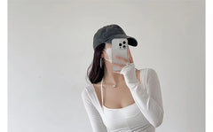 Set: Long-Sleeve Scoop Neck Plain Crop Slim Fit Tee + Halter Bra Top