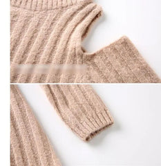 Long-Sleeve Cold Shoulder Turtleneck Plain Ribbed Mini Sheath Sweater Dress