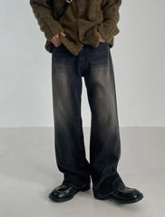 Washed Straight-Cut Loose Jeans