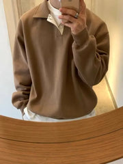 Long-Sleeve Polo-Neck Plain Sweatshirt