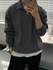 Long-Sleeve Polo-Neck Plain Sweatshirt