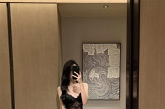 Spaghetti Strap Plain Slit Lace Panel Maxi Sheath Dress