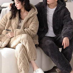 Couple Matching Loungewear Set : Coral Fleece Hooded Jacket & Pants