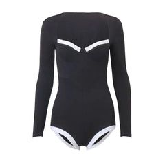Long-Sleeve Square Neck Two Tone Romper