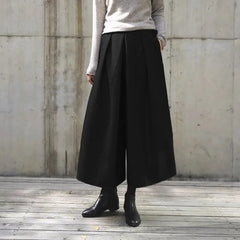 Mid Rise Plain Cropped Wide Leg Pants