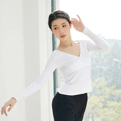 Long-Sleeve V-Neck Plain Dance T-Shirt