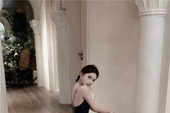 Spaghetti Strap V-Neck Glitter Maxi A-Line Dress
